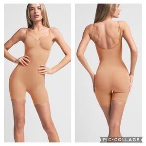 Skims Seamless Sculpt‎ Mid-Thigh Bodysuit Womens Size XXS/XS Ochre